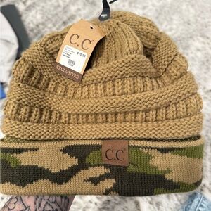 C.C Kids Knit Beanie in Tan and Green Camo